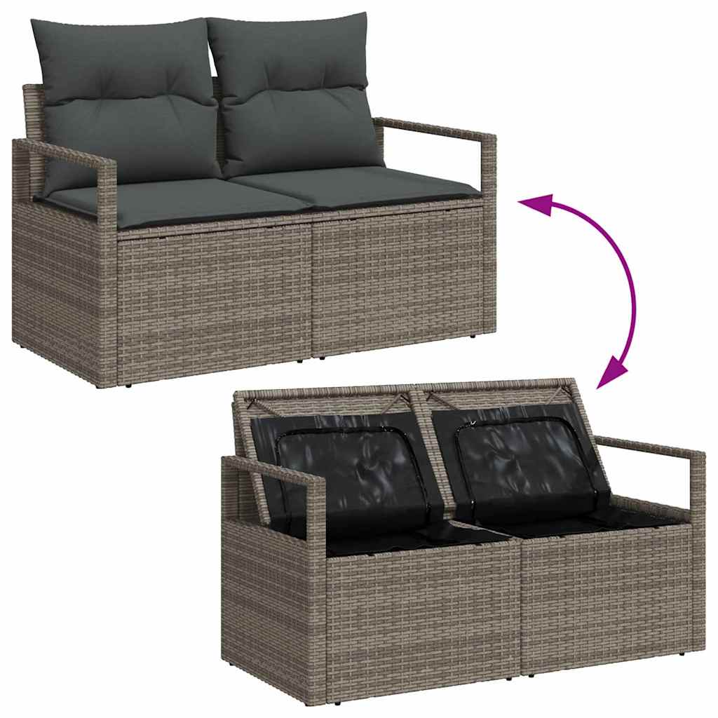 Garten-Sofa-Set mit Speicher 10 pcs Grau Poly Rattan