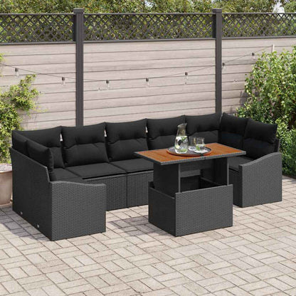 Garten-Sofa-Set mit Kissen mit Speicher 8 pcs Schwarz