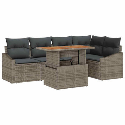 Garten-Sofa-Set mit Speicher 6 pcs Grau Poly Rattan