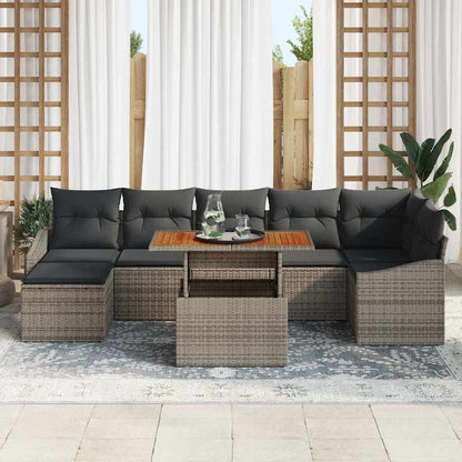 Garten-Sofa-Set mit Speicher 8 pcs Grau Poly Rattan