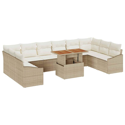 Garten-Sofa-Set mit Speicher 11 pcs Beige Poly Rattan