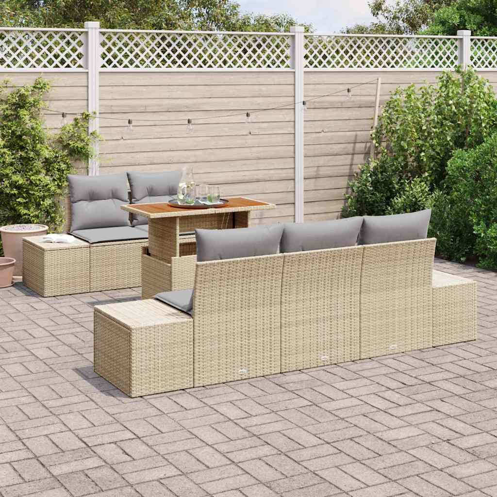 Garten-Sofa-Set mit Speicher 6 pcs Beige Poly Rattan