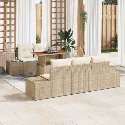 Garten-Sofa-Set mit Speicher 6 pcs Beige Poly Rattan