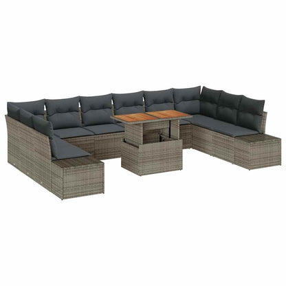 Garten-Sofa-Set mit Speicher 11 pcs Grau Poly Rattan