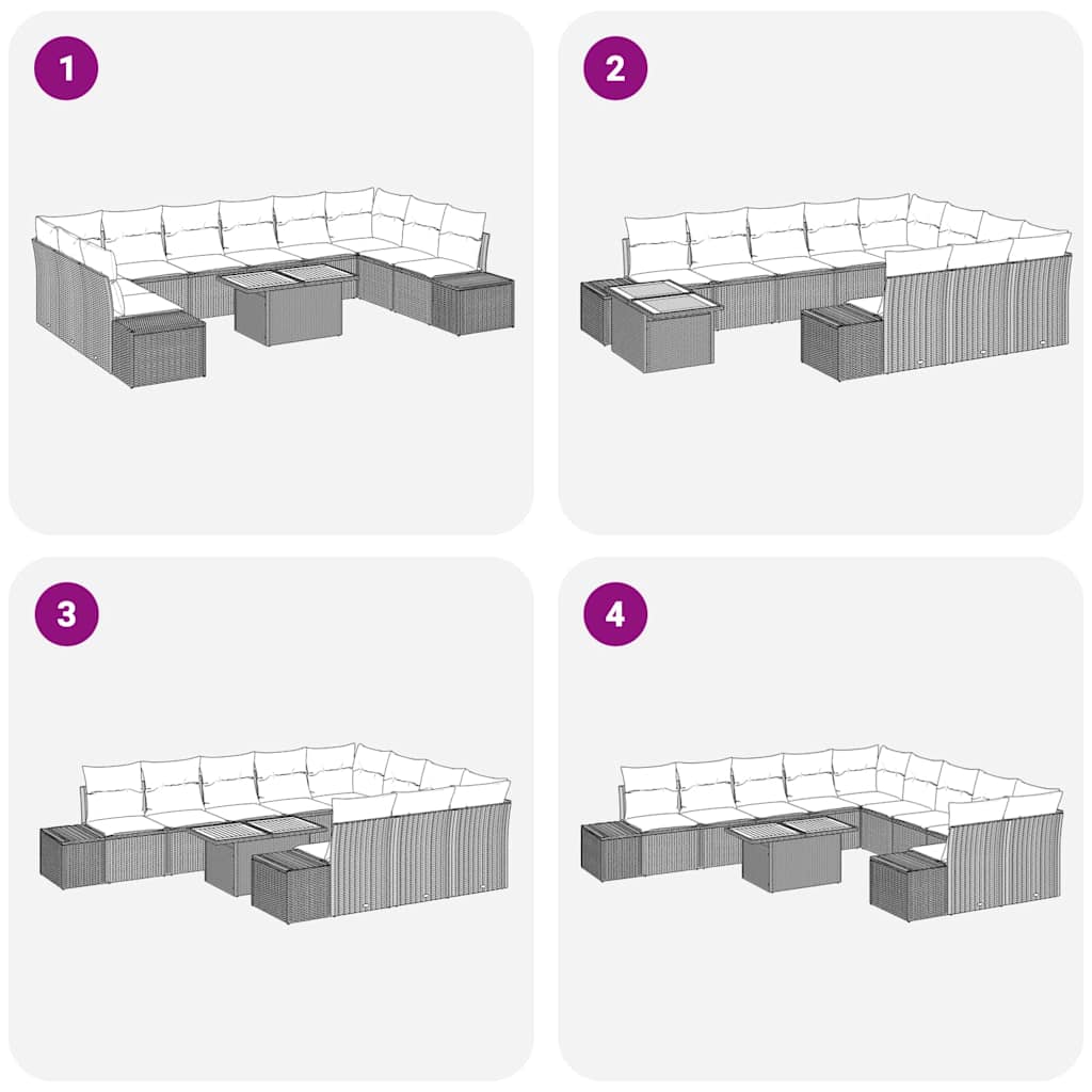 Garten-Sofa-Set mit Speicher 11 pcs Grau Poly Rattan