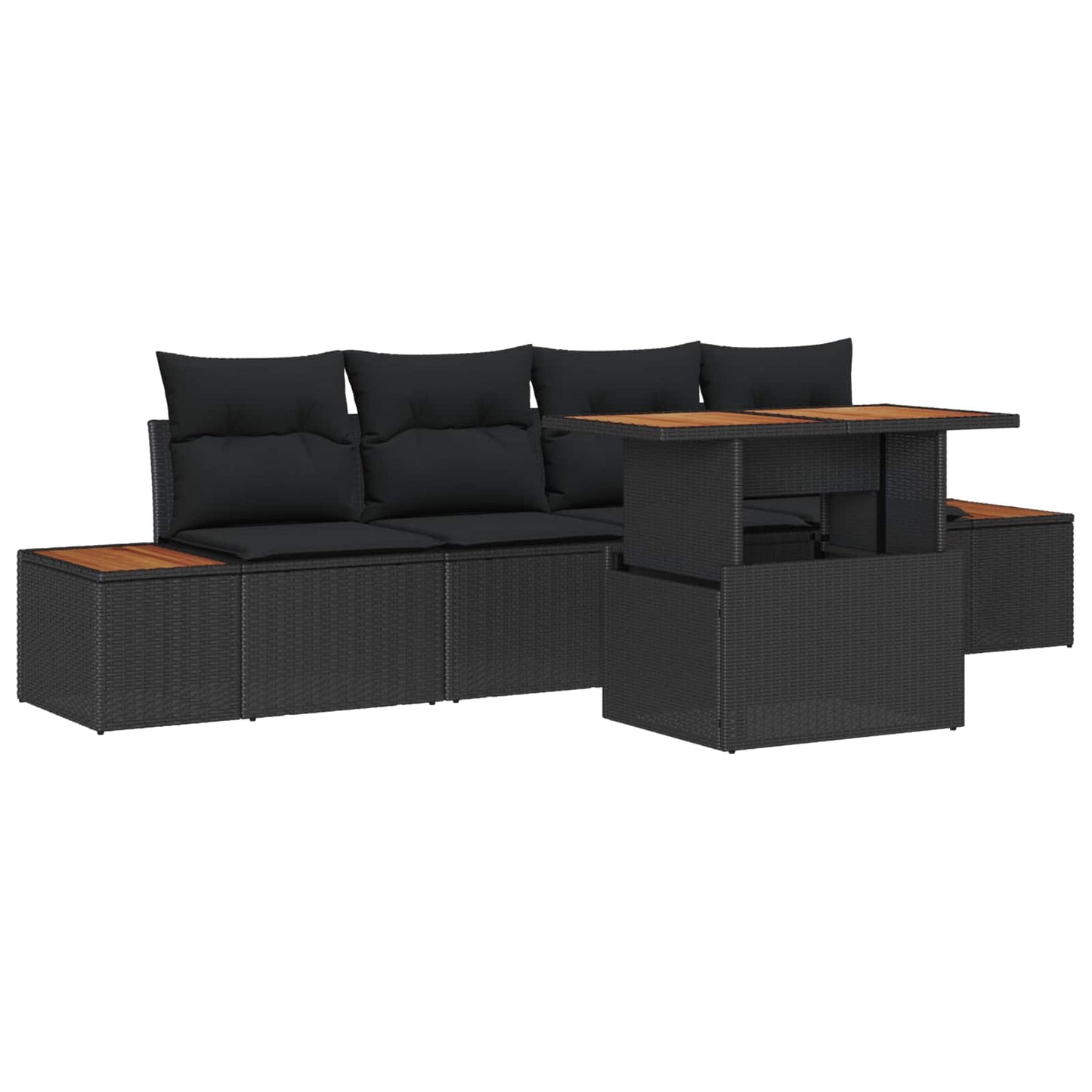 Garten-Sofa-Set mit Speicher 5 pcs Schwarz Poly Rattan