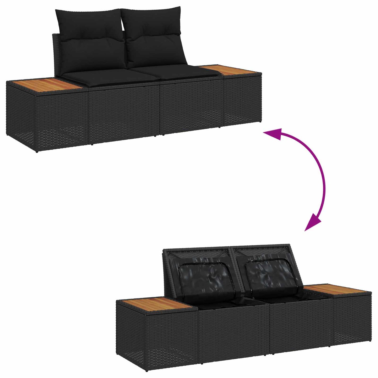 Garten-Sofa-Set mit Speicher 5 pcs Schwarz Poly Rattan