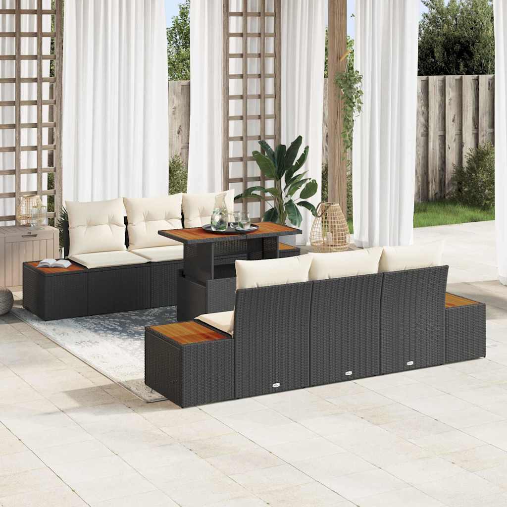 Garten-Sofa-Set mit Speicher 7 pcs Schwarz Poly Rattan