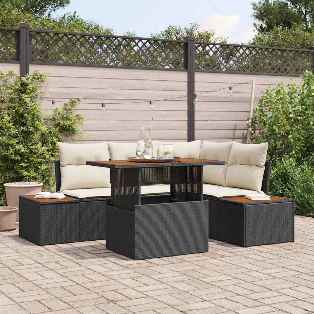 Garten-Sofa-Set mit Speicher 5 pcs Schwarz Poly Rattan
