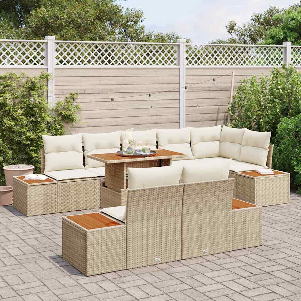 Garten-Sofa-Set mit Speicher 9 pcs Beige Poly Rattan