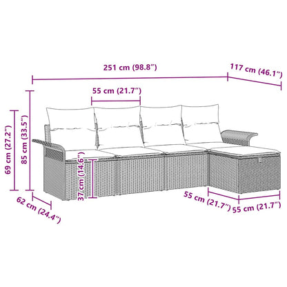 Gartensofa-set mit Kissen mit Speicher 5 pcs Grau Poly-Rattan