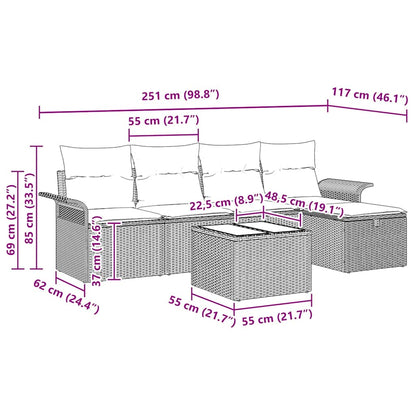 Gartensofa-set mit Kissen mit Speicher 6 pcs Grau Poly-Rattan