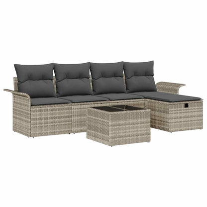 Gartensofa-set mit Kissen 6 pcs Hellgrau Poly-Rattan