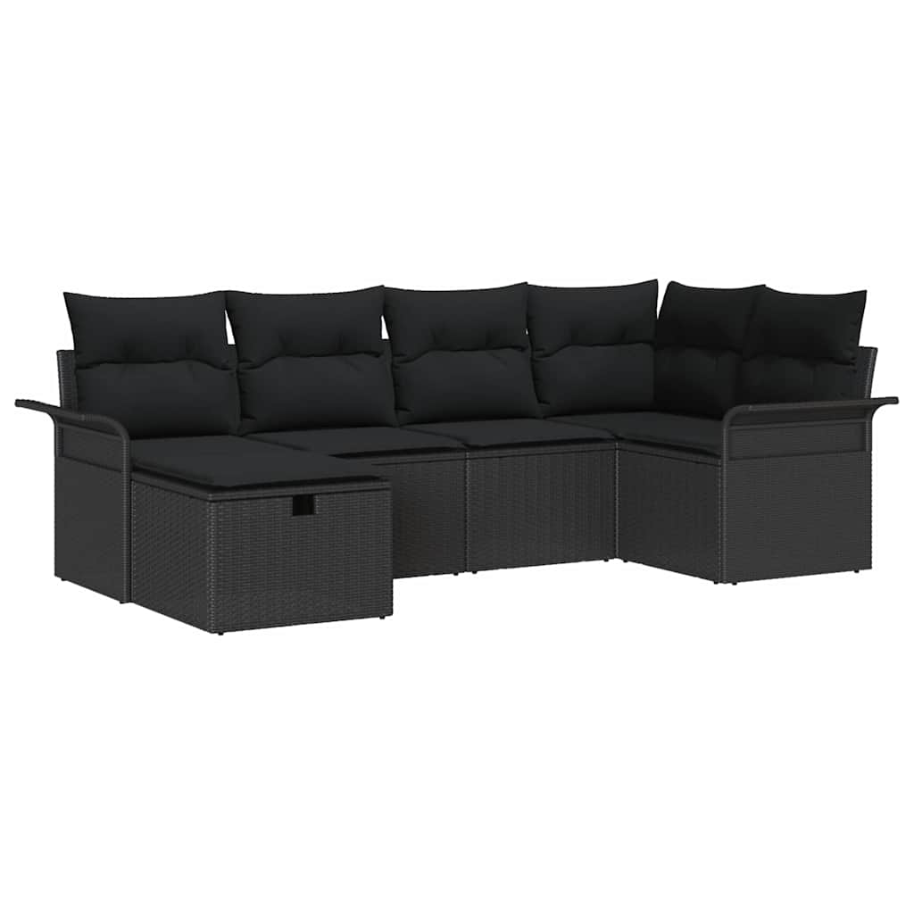 Gartensofa-set mit Kissen 6 pcs Schwarz Poly-Rattan
