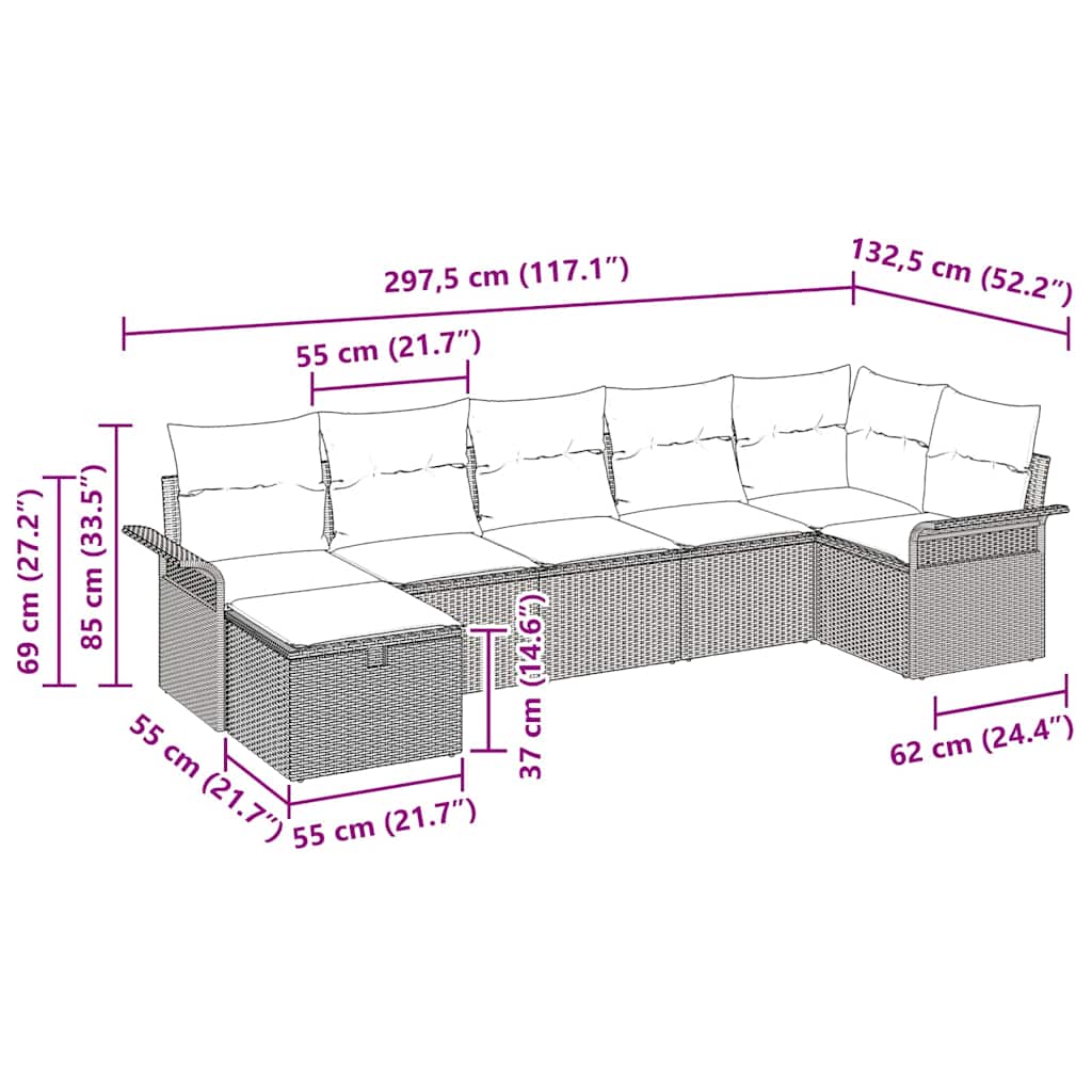 Gartensofa-set mit Kissen 7 pcs Schwarz und Creme Poly-Rattan