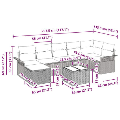 Gartensofa-set mit Kissen 8 pcs Braun und Creme Poly-Rattan