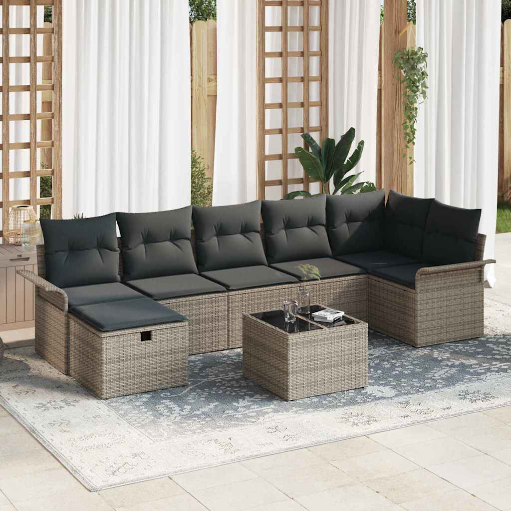 Gartensofa-set mit Kissen mit Speicher 8 pcs Grau Poly-Rattan