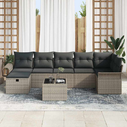 Gartensofa-set mit Kissen mit Speicher 8 pcs Grau Poly-Rattan
