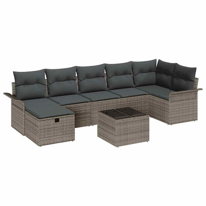 Gartensofa-set mit Kissen mit Speicher 8 pcs Grau Poly-Rattan