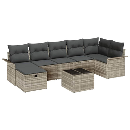 Gartensofa-set mit Kissen 8 pcs Hellgrau Poly-Rattan