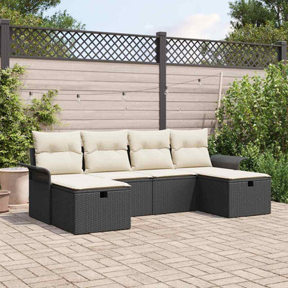 Gartensofa-set mit Kissen 6 pcs Schwarz und Creme Poly-Rattan