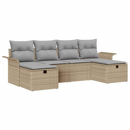Gartensofa-set mit Kissen 6 pcs Beige und Hellgrau Poly-Rattan