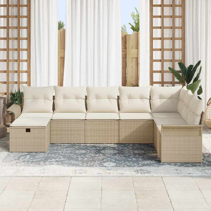 Gartensofa-set mit Kissen 8 pcs Beige und Creme Poly-Rattan