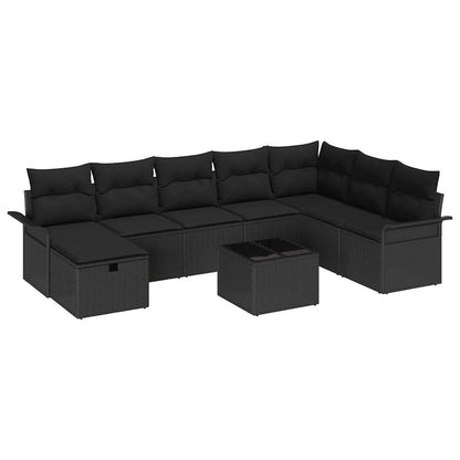 Gartensofa-set mit Kissen 9 pcs Schwarz Poly-Rattan