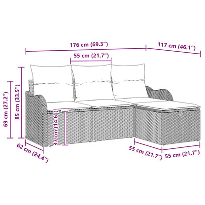 Gartensofa-set mit Kissen 4 pcs Schwarz und Creme Poly-Rattan