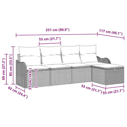Garten-Sofa-Set mit Kissen 5 pcs Schwarz und Creme Poly Rattan