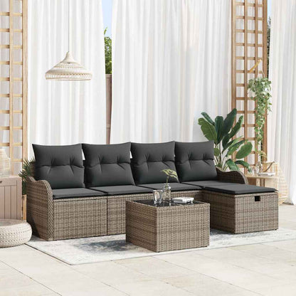 Gartensofa-set mit Kissen mit Speicher 6 pcs Grau Poly-Rattan