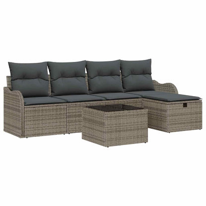 Gartensofa-set mit Kissen mit Speicher 6 pcs Grau Poly-Rattan