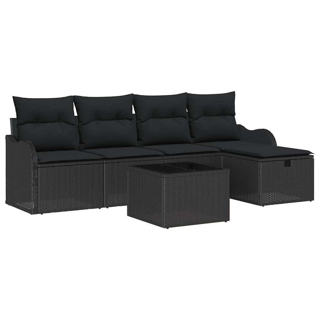 Gartensofa-set mit Kissen 6 pcs Schwarz Poly-Rattan