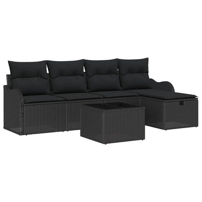 Gartensofa-set mit Kissen 6 pcs Schwarz Poly-Rattan