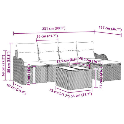 Gartensofa-set mit Kissen 6 pcs Schwarz Poly-Rattan
