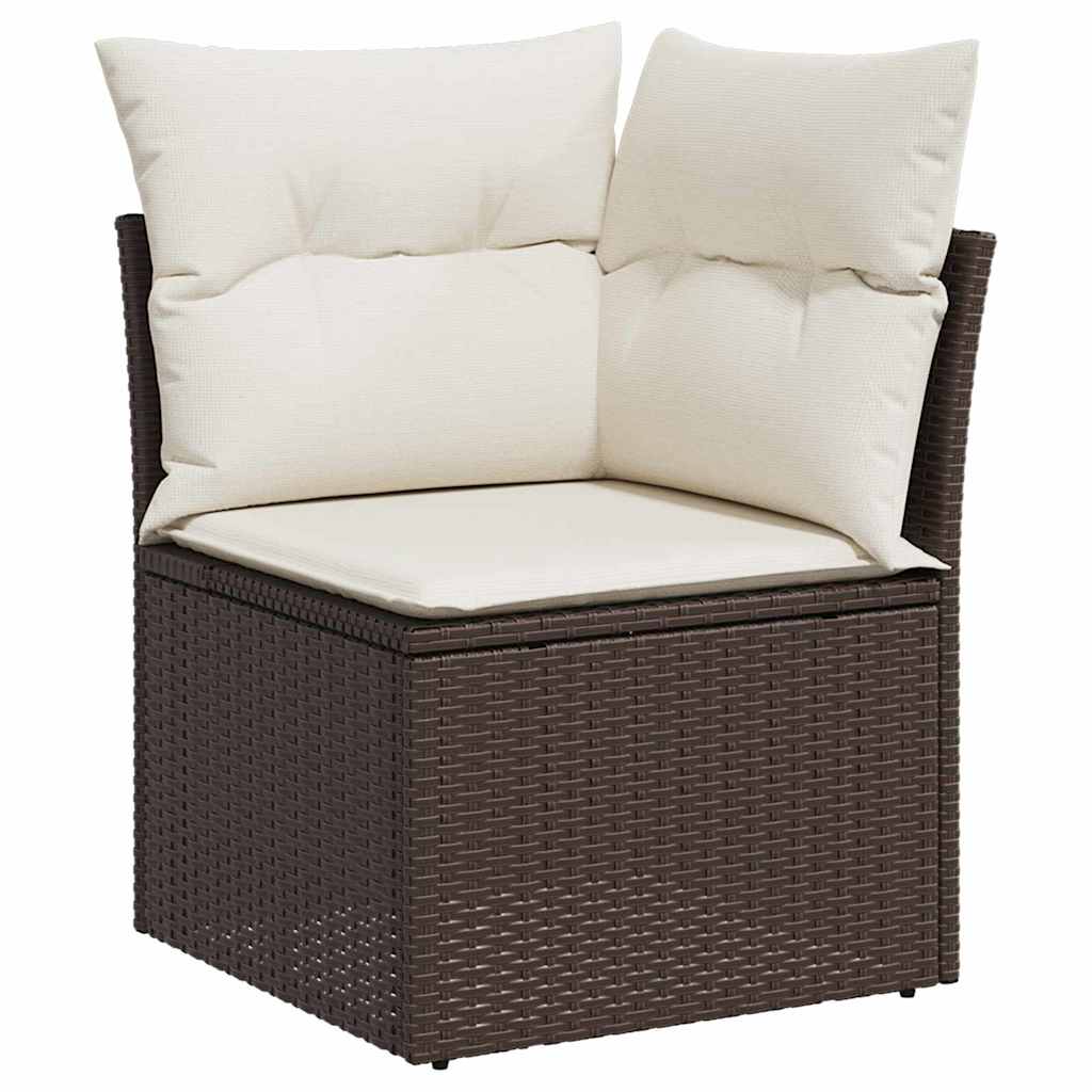 Garten-Sofa-Set mit Kissen 7 pcs Braun und Creme Poly Rattan