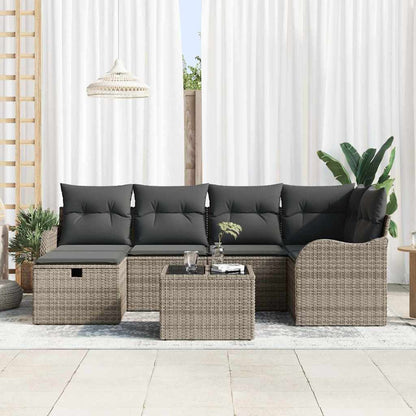 Garten-Sofa-Set mit Kissen mit Speicher 7 pcs Grau Poly Rattan