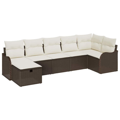 Sofa Set mit Kissen mit Speicher Braun und Creme Poly-Rattan