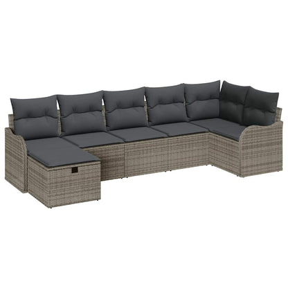 Sofa Set mit Kissen mit Speicher 7 pcs Grau Poly-Rattan