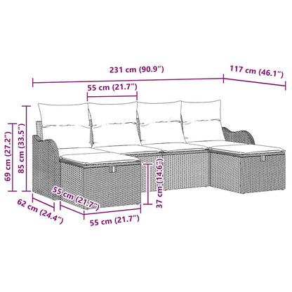 Sofa Set mit Kissen 6 pcs Schwarz und Creme Poly-Rattan