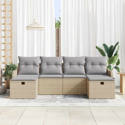 Sofa Set mit Kissen 6 pcs Beige und Hellgrau Poly-Rattan