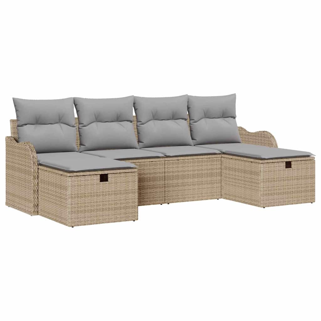 Sofa Set mit Kissen 6 pcs Beige und Hellgrau Poly-Rattan