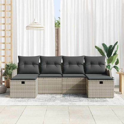 Sofa Set mit Kissen mit Speicher 6 pcs Hellgrau Poly-Rattan