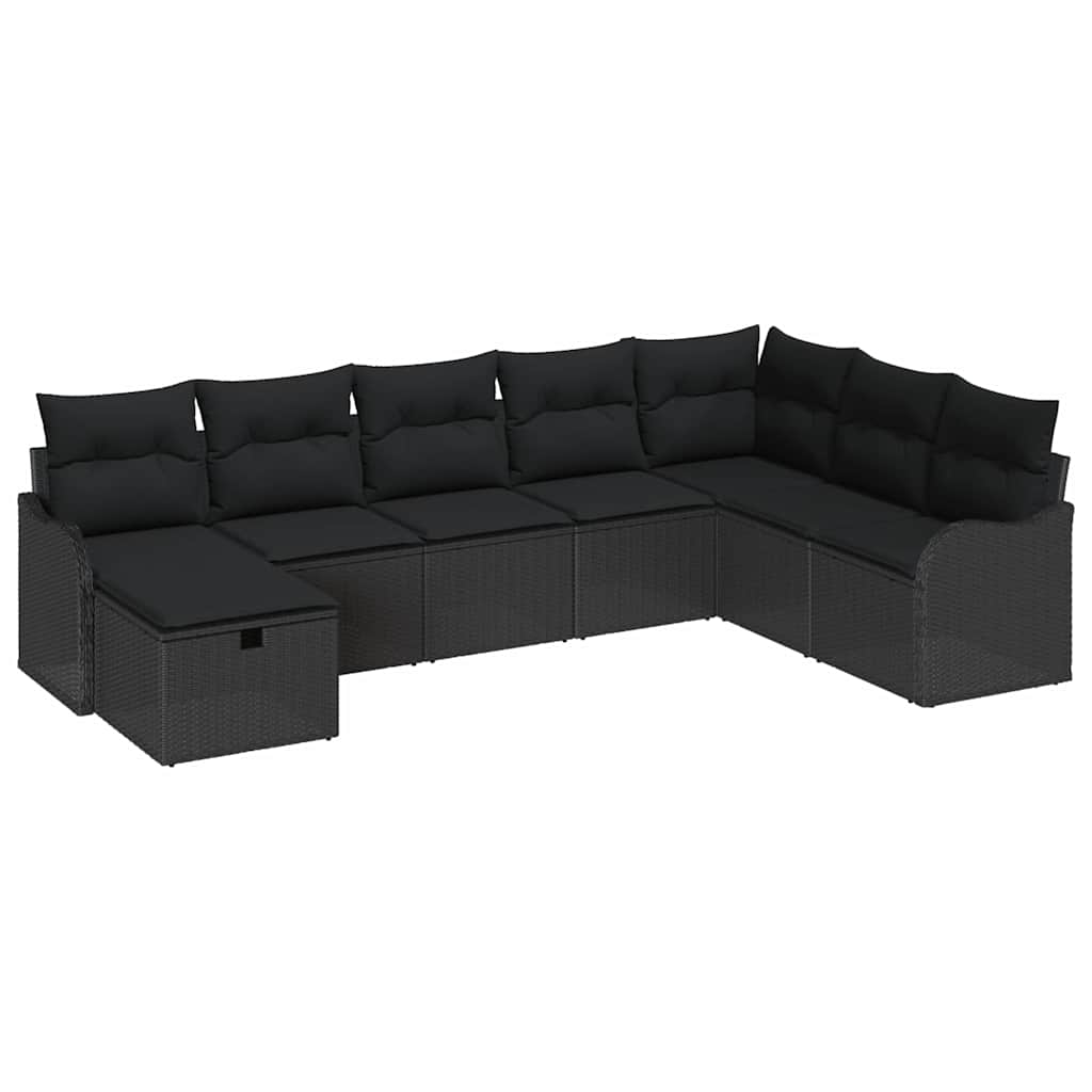 Sofa Set mit Kissen mit Speicher Schwarz Poly-Rattan