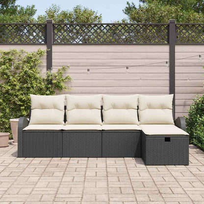 Sofa Set mit Kissen 5 pcs Schwarz und Creme Poly-Rattan