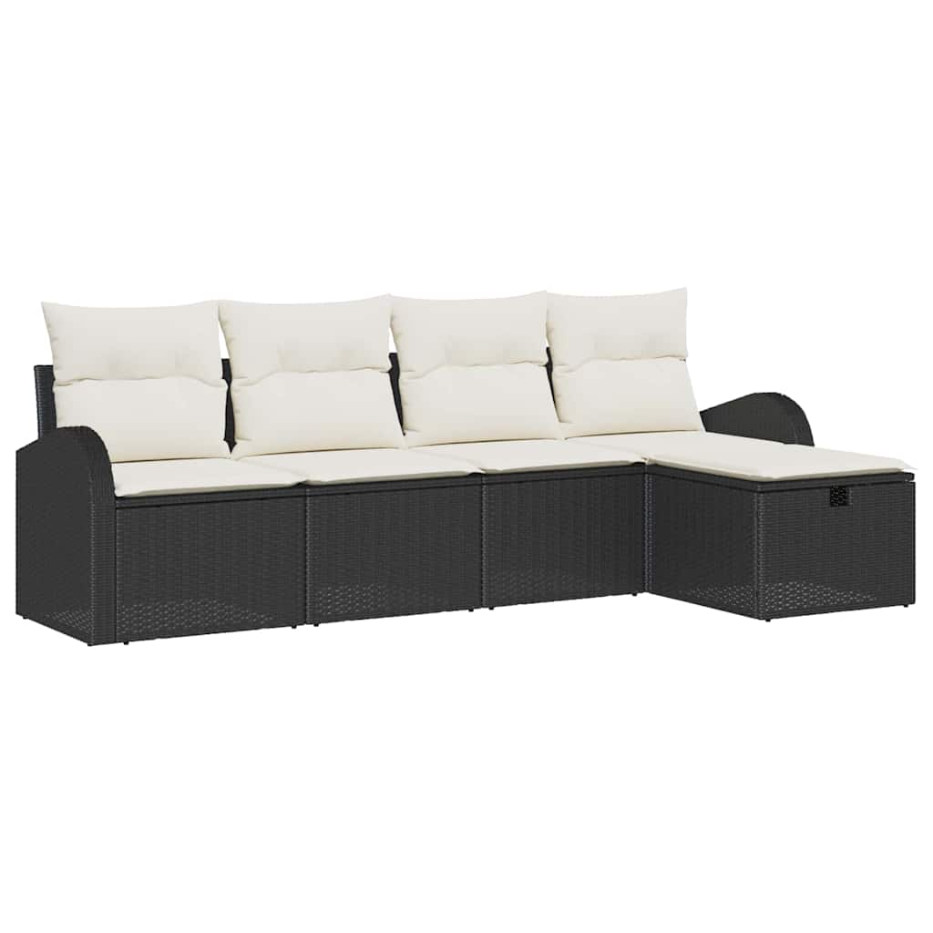 Sofa Set mit Kissen 5 pcs Schwarz und Creme Poly-Rattan
