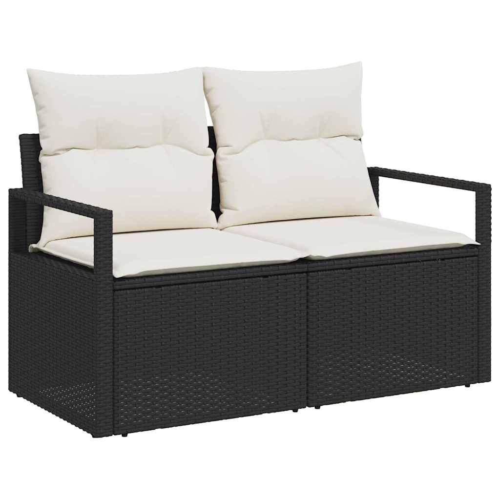Sofa Set mit Kissen 7 pcs Schwarz und Creme Poly-Rattan