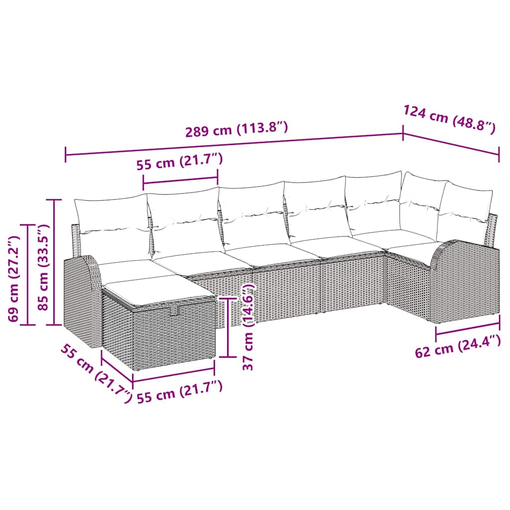 Sofa Set mit Kissen 7 pcs Schwarz und Creme Poly-Rattan