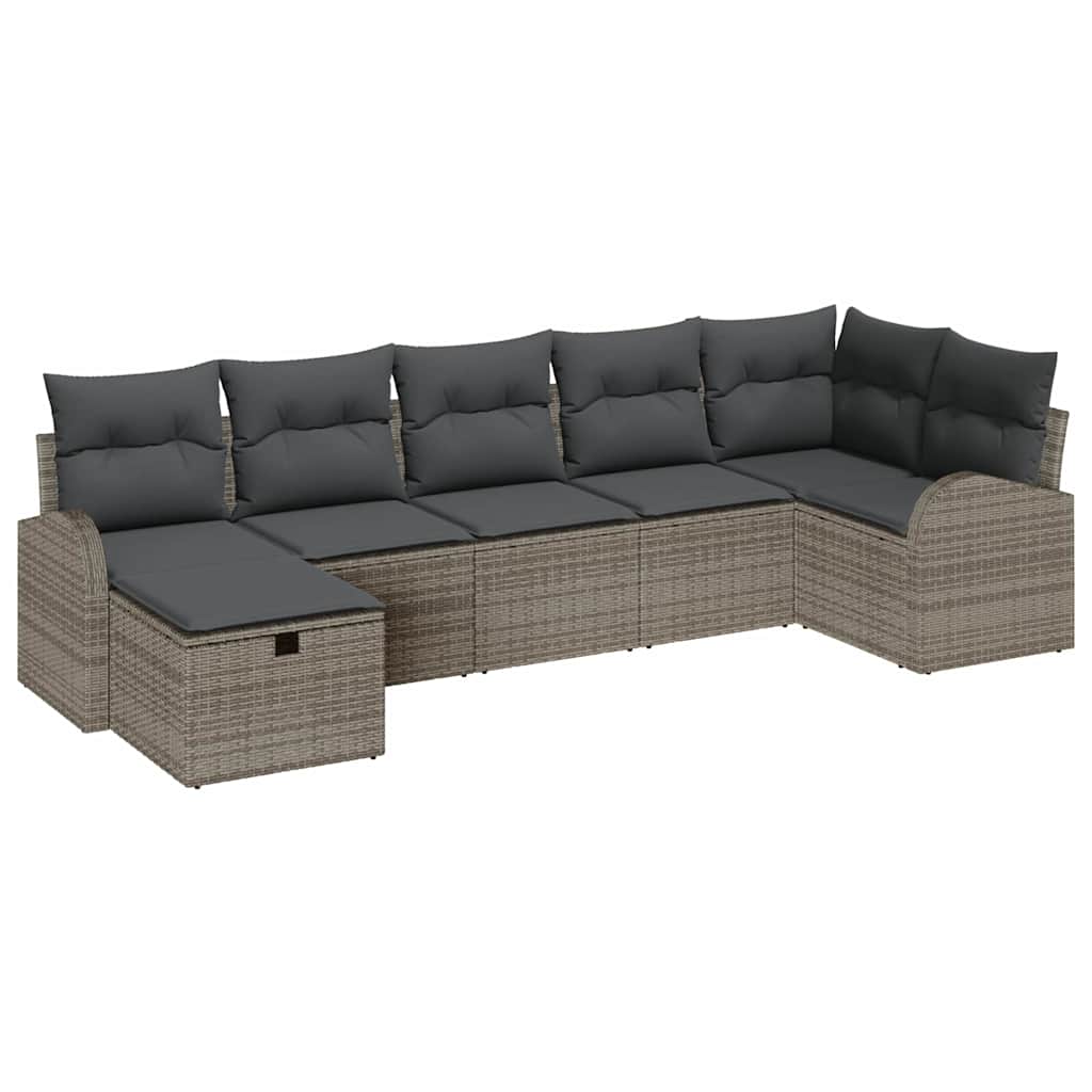 Sofa Set mit Kissen mit Speicher 7 pcs Grau Poly-Rattan
