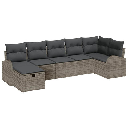 Sofa Set mit Kissen mit Speicher 7 pcs Grau Poly-Rattan